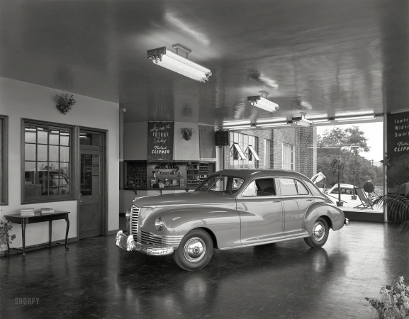 Photo showing: Lower Wider Smarter -- September 12, 1946. Washington, D.C. Packard Clipper in Superior Motors showroom.