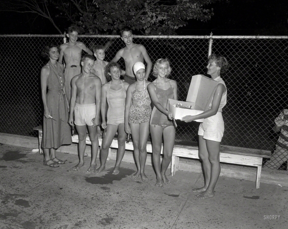 Photo showing: Night Swimming -- North Columbus Recreation Dept. swimming 1952.