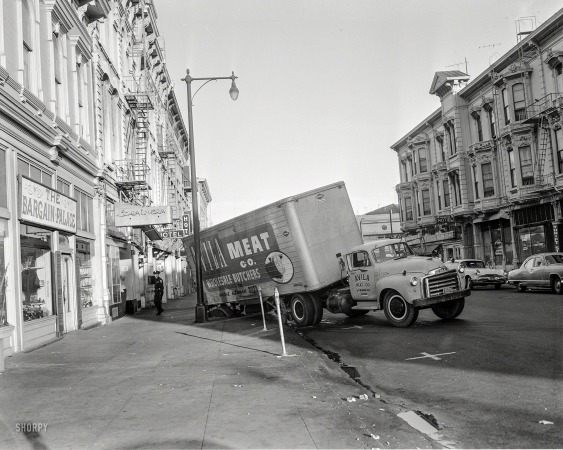 Photo showing: Street Food -- Oakland, California, circa 1957. Avila Meat Co. truck.