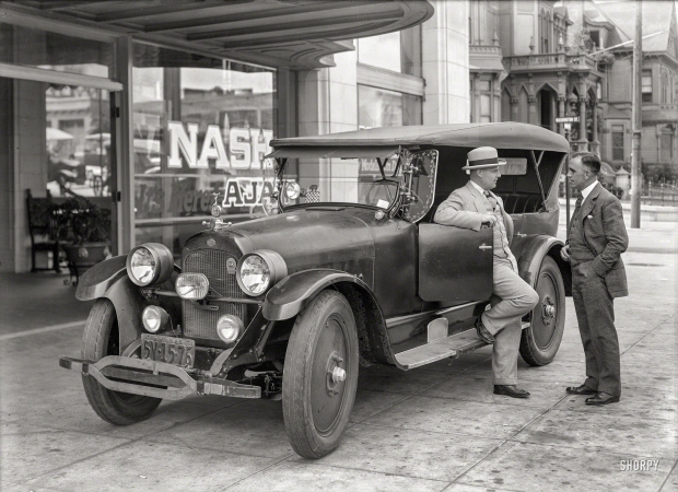 Photo showing: Cross-Country -- San Francisco, 1925. Nash touring car at Nash-Ajax agency.