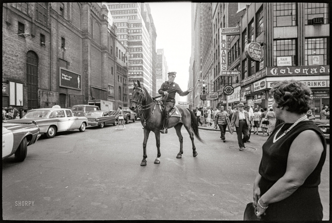 Photo showing: Horse Crossing -- June 1964. New York. Police officer on horse.