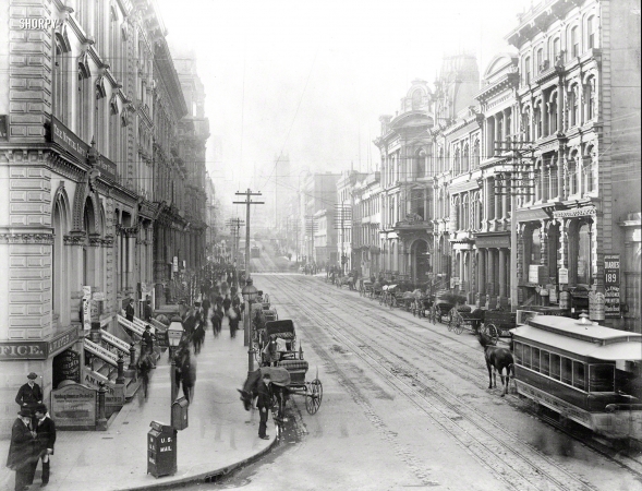 Photo showing: California From Sansome -- 1890s San Francisco. California Street from Sansome Street.