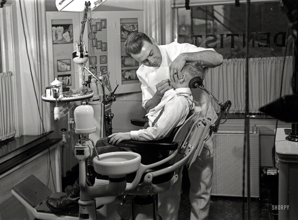 Photo showing: Charlies Checkup -- From circa 1950 in Anytown, USA, we present: Dental office.