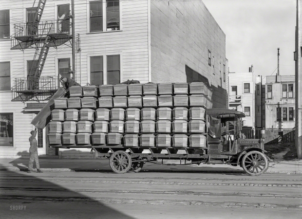 Photo showing: Room for One More -- Circa 1918. Federal truck -- San Francisco Casket Co.
