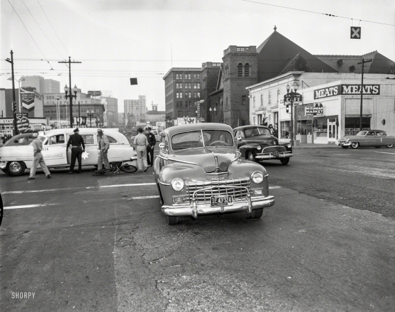 Photo showing: The Case of the Dented Dodge -- Oakland circa 1953 and another vehicular misadventure.