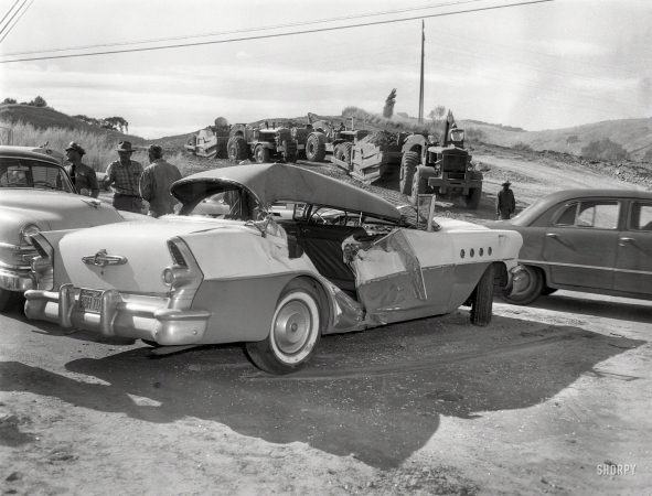 Photo showing: Road to Nowhere -- Oakland or vicinity circa 1957. Road construction accident.