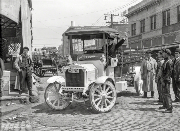 Photo showing: Another Federal -- Truck -- Federal, 1918. Outside the premises of the Serbo-Croatian Produce Co. in San Francisco.