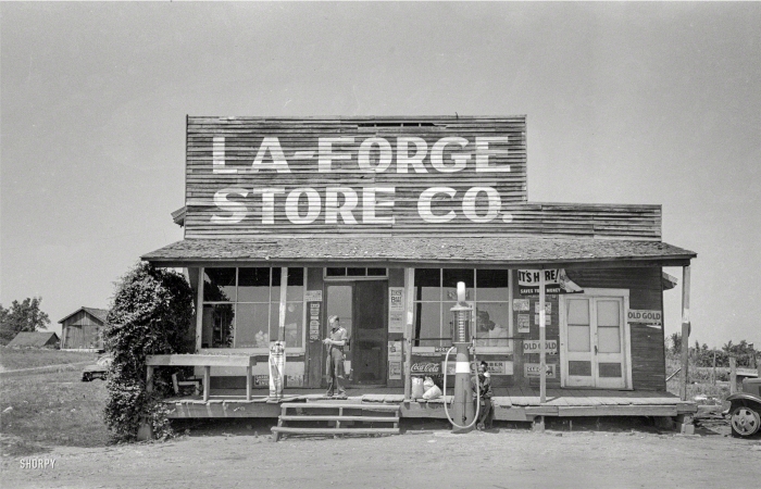 Photo showing: Small-Mart -- May 1938. Store, La Forge, Missouri.