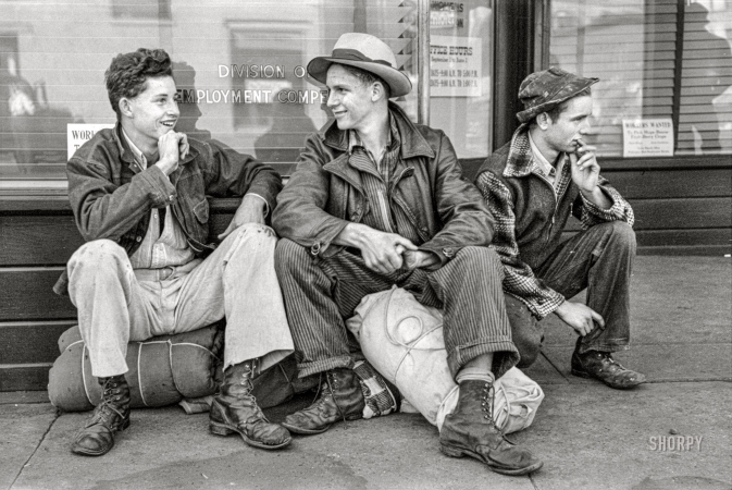 Photo showing: Between Jobs -- September 1941. Yakima, Washington. Boys looking for work.
