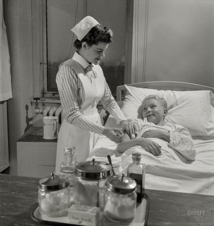 Photo showing: Sticking Point -- November 1942. Babies' Hospital, New York. Student nurse Susan Petty of Lebanon, Pennsylvania.