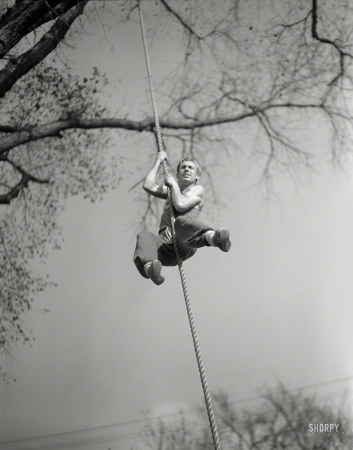 Photo showing: Learning the Ropes -- October 1942. High school Victory Corps. Student at Flushing High School, Queens, New York.