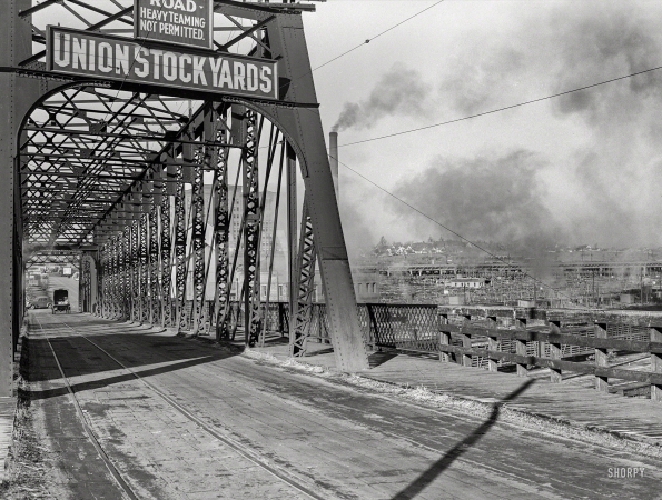 Photo showing: The Last Roundup -- November 1938. Entrance to Union Stockyards. Omaha, Nebraska.