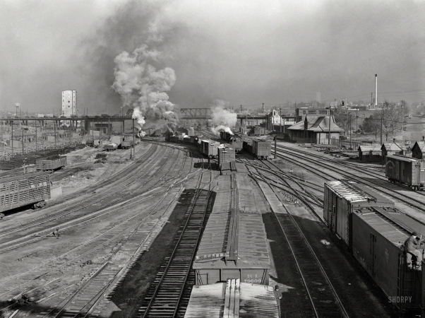 Photo showing: Nebraska -- November 1938. Omaha, Nebraska. Railroad yards.
