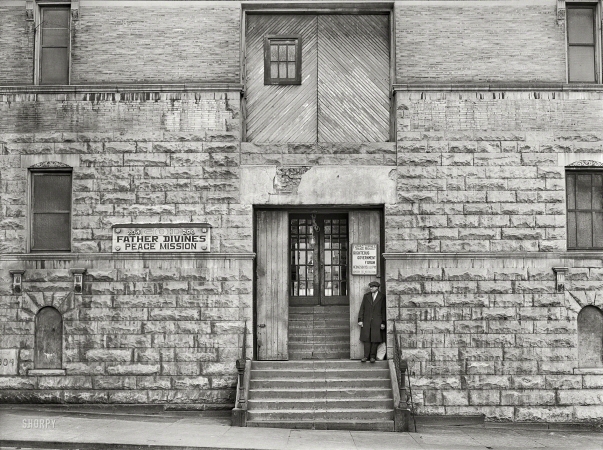 Photo showing: Peace Mission -- December 1941. New York, New York. Entrance to one of Father Divine's 'Heavens' on the East Side.