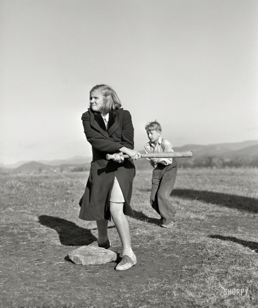 Photo showing: Hit and Miss -- December 1941. Baseball game at school of Tygart Valley Homesteads. Dailey, West Virginia.