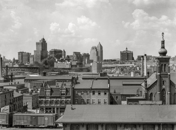 Photo showing: Carson Street Depot -- July 1938. Pittsburgh. View of the city from Homestead.