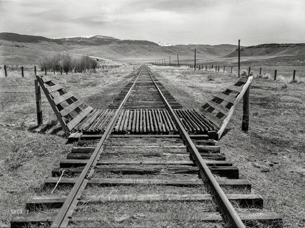 Photo showing: Vista-Vision -- July 1939. Cattle guard on railroad. Madison County, Montana.