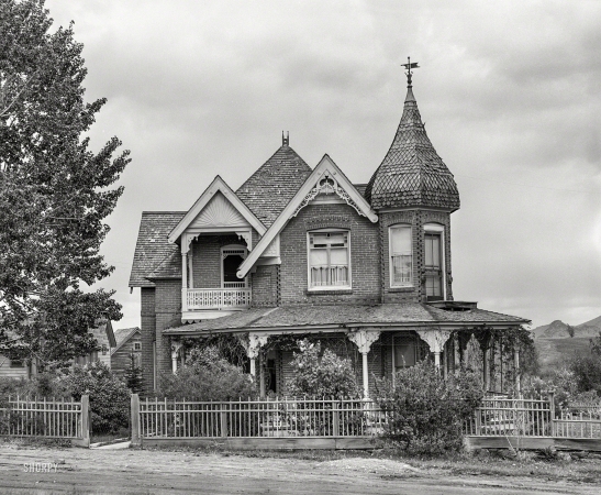 Photo showing: Ghost House -- June 1939. Gold mine owners built substantial homes in ghost town of Pony, Montana.