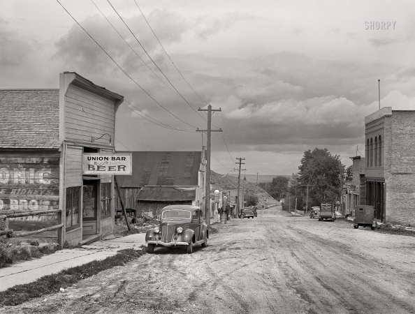 Photo showing: Bozeman Beer -- June 1939. Main street of Pony, Montana. A ghost mining town.
