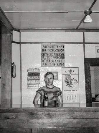 Photo showing: Rosebudweiser -- June 1939. Bartender in Birney, Rosebud County, Montana.