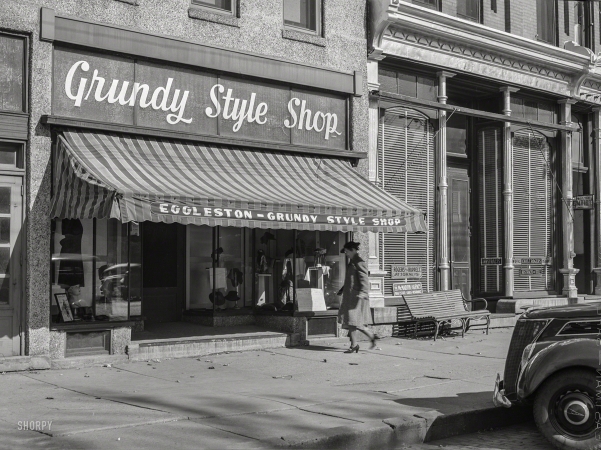 Photo showing: Style Shop -- October 1939. Store on main street. Grundy Center, Iowa.