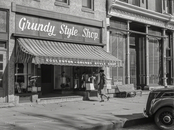 Photo showing: Style Shop -- October 1939. Store on main street. Grundy Center, Iowa.