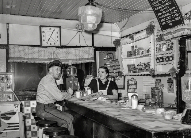 Photo showing: Diner at Seven -- February 1940. Truck driver in diner. Clinton, Indiana.