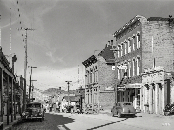 Photo showing: Virginia City -- March 1940. Main street in Virginia City, Nevada.