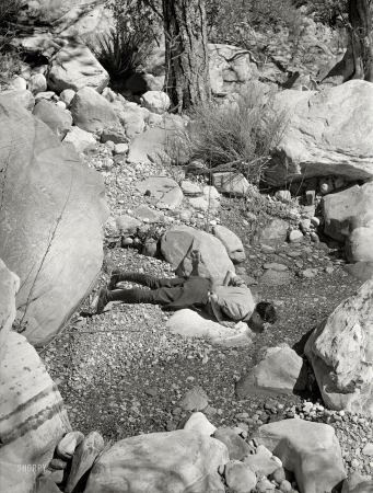 Photo showing: The Pause That Refreshes -- March 1940. Pine Creek Canyon, Clark County, Nevada.