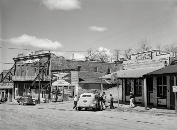 Photo showing: Wine Dine Dance -- March 1940. Main street. Austin, Nevada.