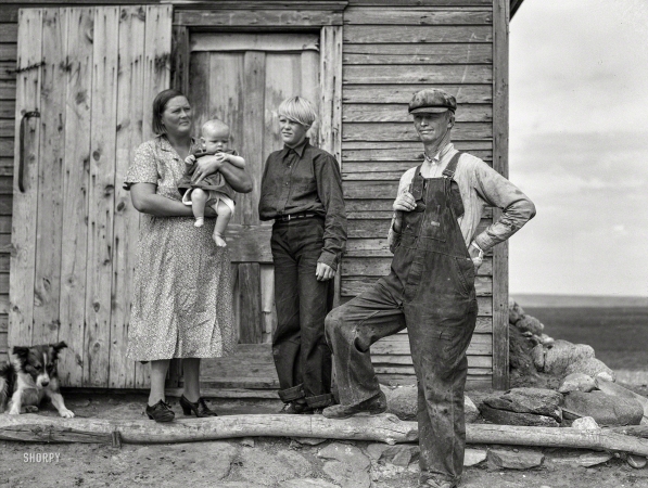 Photo showing: Meet the Gerlings -- September 1937. The Herman Gerling family near Wheelock, North Dakota. The daughter lost her arm four years ago.