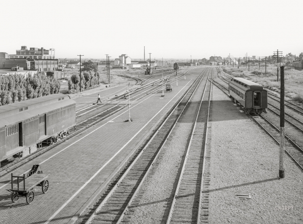 Photo showing: Muskogee Yards -- July 1939. Railroad yards. Muskogee, Oklahoma.