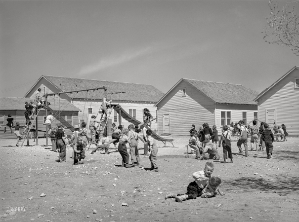 Photo showing: Kids at Play -- May 1940. Recess time at grade school in Hobbs, New Mexico.