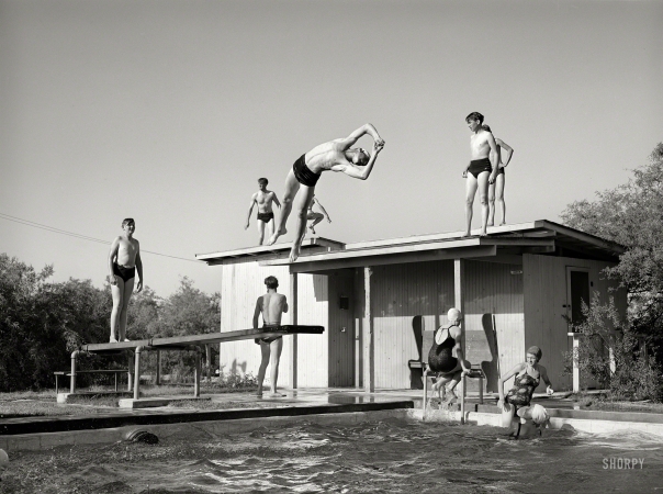 Photo showing: Young Pioneers -- May 1940. Youngsters in the swimming pool at the desert dude ranch at Coolidge, Arizona.