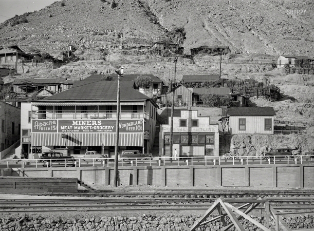 Photo showing: Miners Meat Market -- May 1940. Store in copper mining center of Bisbee, Arizona.