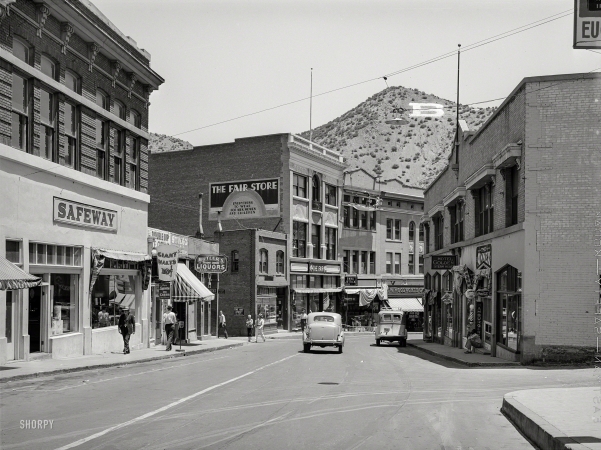 Photo showing: B is for Bisbee -- May 1940. Main street of Bisbee, Arizona. Copper mining center.