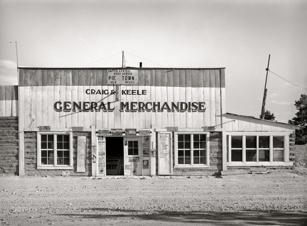 Photo showing: Craig and Keele -- June 1940. General store, Pie Town, New Mexico. The post office has been moved ... 