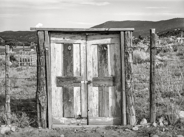 Photo showing: Deaths Door -- July 1940. Entrance to the cemetery at Penasco, New Mexico.