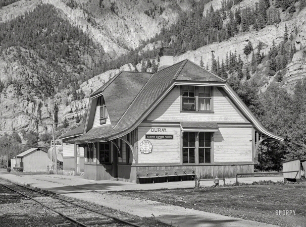 Photo showing: Ouray Depot -- September 1940. Station of the Denver & Rio Grande Western Railroad at Ouray, Colorado.