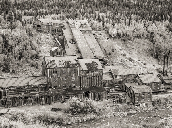 Photo showing: After the Gold Rush -- September 1940. Abandoned gold mill east of Silverton, San Juan County, Colorado.