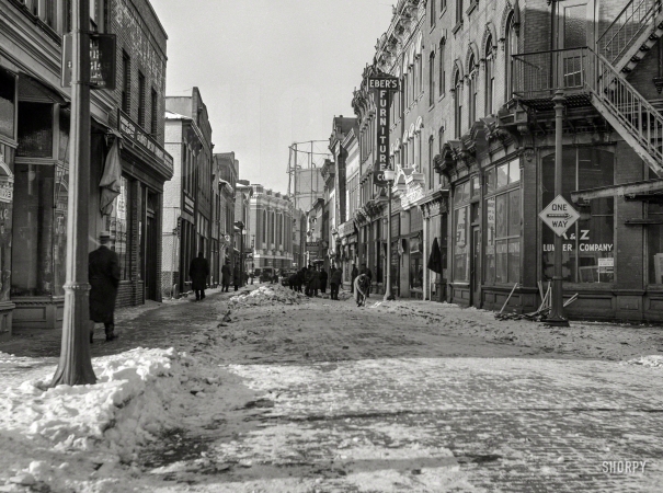 Photo showing: One Way Street -- February 1936. Narrow street in New Brunswick, New Jersey.