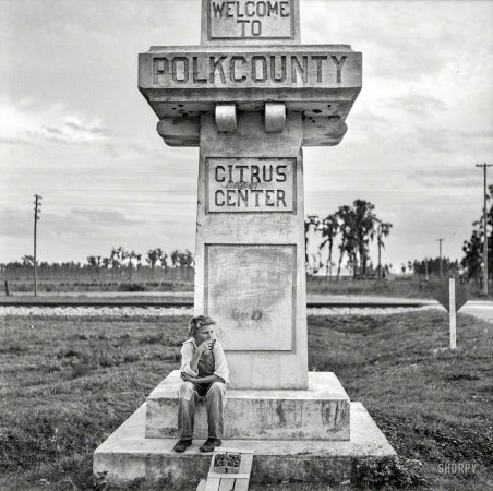 Photo showing: Citrus Center -- January 1937. Highway marker in Polk County, Florida.