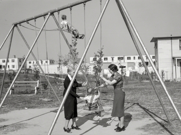 Photo showing: Ready for Liftoff -- October 1938. Playground in Greenhills, Ohio.