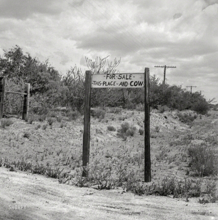 Photo showing: Package Deal -- May 1939. Sign near St. David, Cochise County, Arizona.