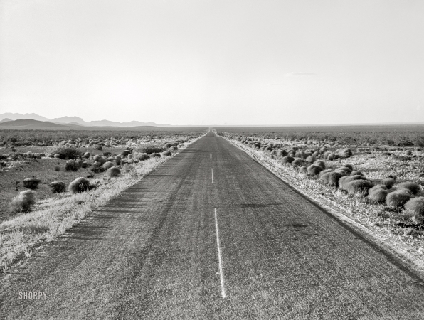 Photo showing: Western Exposure -- June 1938. New Mexico desert. Highway No. 70. The route many refugees cross.