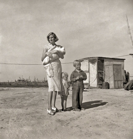 Photo showing: A Growing Family -- November 1938. Family of rural rehabilitation client. Tulare County, Calif.