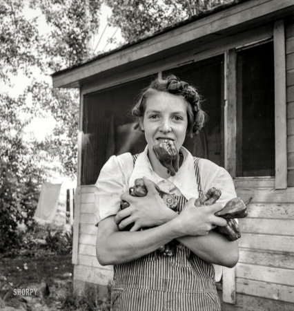 Photo showing: Pepper Challenge -- August 1939. Washington, Yakima Valley, near Wapato. Carrying peppers from garden. One of eight Schrock children.