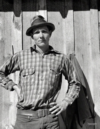 Photo showing: Plaid Man -- October 1939. One of 36 members of the Ola self-help sawmill
cooperative. Sawmill started with an FSA loan. Gem County, Idaho.