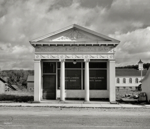 Photo showing: Zero Balance -- August 1937. Closed bank, northern Minnesota town.