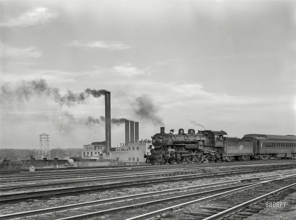 Photo showing: Industrial Omaha -- November 1938. Nebraska Power Co. plant and railroad yard at Omaha.